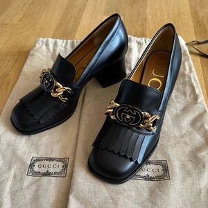 Gucci Heel Fringe Women’s Shoe Size 37 New Authentic With Dust Bags